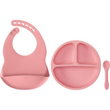 Kit Refeição Prato Ventosa Babador E Colher Silicone Buba