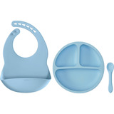Kit Refeição Prato Ventosa Babador E Colher Silicone Buba
