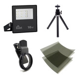 Kit Refletor 10w 2 Película Polarizada Tripé Lente Cpl