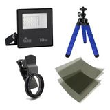 Kit Refletor 10w 2 Película Polarizada Tripé Lente Cpl