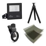 Kit Refletor 10w 2 Película Polarizada Tripé Lente Cpl