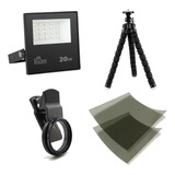 Kit Refletor 20w 2 Película Polarizada Tripé Lente Cpl