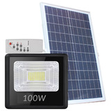 Kit Refletor Holofote Led 100w Com Placa Solar E Controle