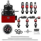 Kit Regulador De Pressão De Combustível EFI Com Retorno De Desvio 0 100psi Medidor De Pressão AN6 6AN Kit De Conectores De Mangueira De Linha De Combustível Ajustável Alumínio Universal Vermelho