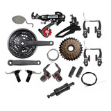 Kit Relação 21v Marchas Bicicleta Completo Pedivela Freio