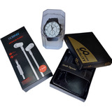 Kit Relógio Carteira Couro Legítimo E Fone De Ouvido