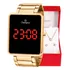Kit Relógio Feminino Champion Digital Dourado Colar Brincos Cor Do Fundo Led Vermelho Ch40080v