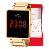Kit Relógio Feminino Champion Digital Dourado