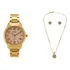 Kit Relógio Feminino Dia A Dia + Colar E Brincos Condor Correia Dourado Bisel Dourado Fundo Rosa