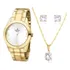 Kit Relógio Feminino Dourado Champion Original Colar Brincos Cor Do Fundo Branco