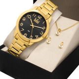 Kit Relogio Feminino Dourado