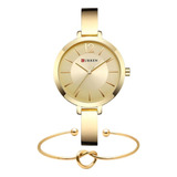 Kit Relogio Feminino Dourado