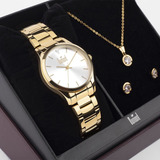Kit Relogio Feminino Dourado