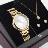 Kit Relogio Feminino Dourado