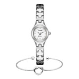 Kit Relógio Feminino Prata Pequeno Quartz Bracelete Coração