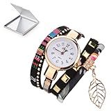 Kit Relogio Feminino Rose Pulseira Couro Bracelete Espelho