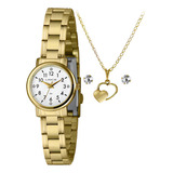 Kit Relogio Lince Pequeno Dourado Feminino Colar E Brincos Lrgh186l25 B2kx
