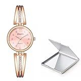 Kit Relógio Luxo Feminino Rose Pulseira Com Pedras Espelho