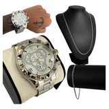Kit Relogio Masculino Aco