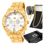 Kit Relogio Masculino Dourado
