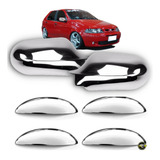 Kit Retrovisor Maçaneta Cromado Palio Siena Aplique G2 2000