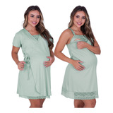Kit Robe Camisola Amamentação Gestante Maternidade Pós parto