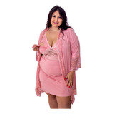 Kit Robe Camisola Amamentação Pós Parto Plus Size