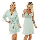Kit Robe Com Camisola De Amamentação Maternidade Gestante Pós Parto Verde Théos G 
