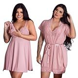 Kit Robe Roupão E Camisola Amamentação Pós Parto Liso Com Renda Maternidade Gestante Para Mães Que Amamentam Moda Materna Prática Romance G