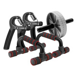 Kit Roda Abdominal Barra Flexão Handgrip Treino Em Casa