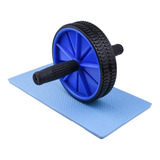 Kit Roda Desmontável Exercício Abdominal Wheel   Tapete Eva Cor Azul