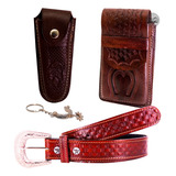 Kit Rodeio Cinto Country Couro capa Celular bainha Canivete