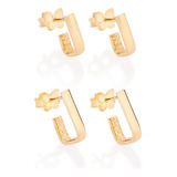 Kit Rommanel Brinco Retangular Folheado A Ouro 18k 527241