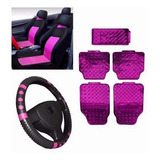 Kit Rosa Pink Jogo Tapete Jogo Capa Banco Volante P Fiesta