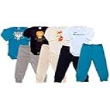 Kit Roupa De Bebe 8 Peças Body Manga Longa E Calça Mijão 100 Algodão Fio 30 Penteado Premium Menino GG 