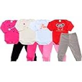 Kit Roupa De Bebe 8 Peças Body Manga Longa E Calça Mijão 100 Algodão Fio 30 Penteado Premium Menino Ou Menina M Menina 