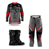 Kit Roupa Piloto Infantil Motocross Trilha Calça Camisa Bota