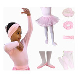 Kit Roupa Uniforme Ballet Tule Collant Manga Longa Infantil