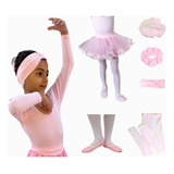 Kit Roupa Uniforme Ballet Tule Collant Manga Longa Infantil