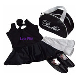 Kit Roupa Uniforme Figurino Ballet Para Aulas Infantil Bolsa