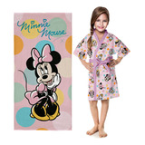 Kit Roupão E Toalha Infantil Menina Personagem Para Natação