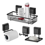 Kit Saboneteira Gancho Porta Shampoo Papel Hig Ventosa Preto
