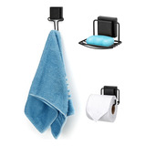 Kit Saboneteira Toalheiro Papeleira Banheiro Black Ventosa Cor Preto