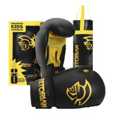 Kit Saco De Pancada Luva Boxe Muay Thai Infantil Pretorian Cor Amarelo