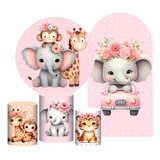 Kit Safari Rosa Painel Redondo Trio Capa Cilindro Romano