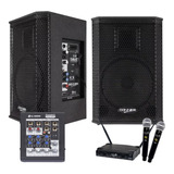 Kit Saga 10 Bt Ativa Passiva Microfone S/ Fio Mesa 4 Canais 