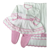 Kit Saída De Maternidade Menina Tricô 3 Peças Saída Tricot