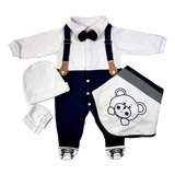 Kit Saída De Maternidade Menino Com Suspensório Azul Marinho