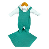 Kit Saida Maternidade Menino Bebe Tricot Jardineira Verde