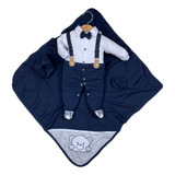 Kit Saída Maternidade Menino Social Suspensório Azul Marinh